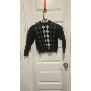 Davis & Squire Fine Merino Wool Sweater Child's XL Black & White Diamond Pattern